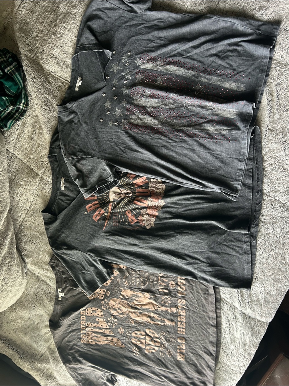 Maurices Pack of 3 Black Graphic Short Sleeve Tees with Rust and Cream Accents